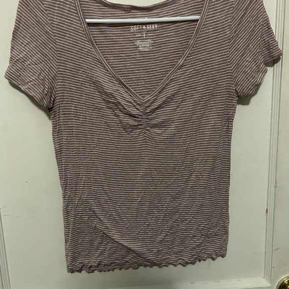 American Eagle Outfitters Soft & Sexy Striped Tee - Brown - Picture 1 of 2
